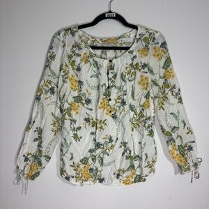 Lucky Brand Floral Peasant Blouse Boho Cottagecore Viscose Top M